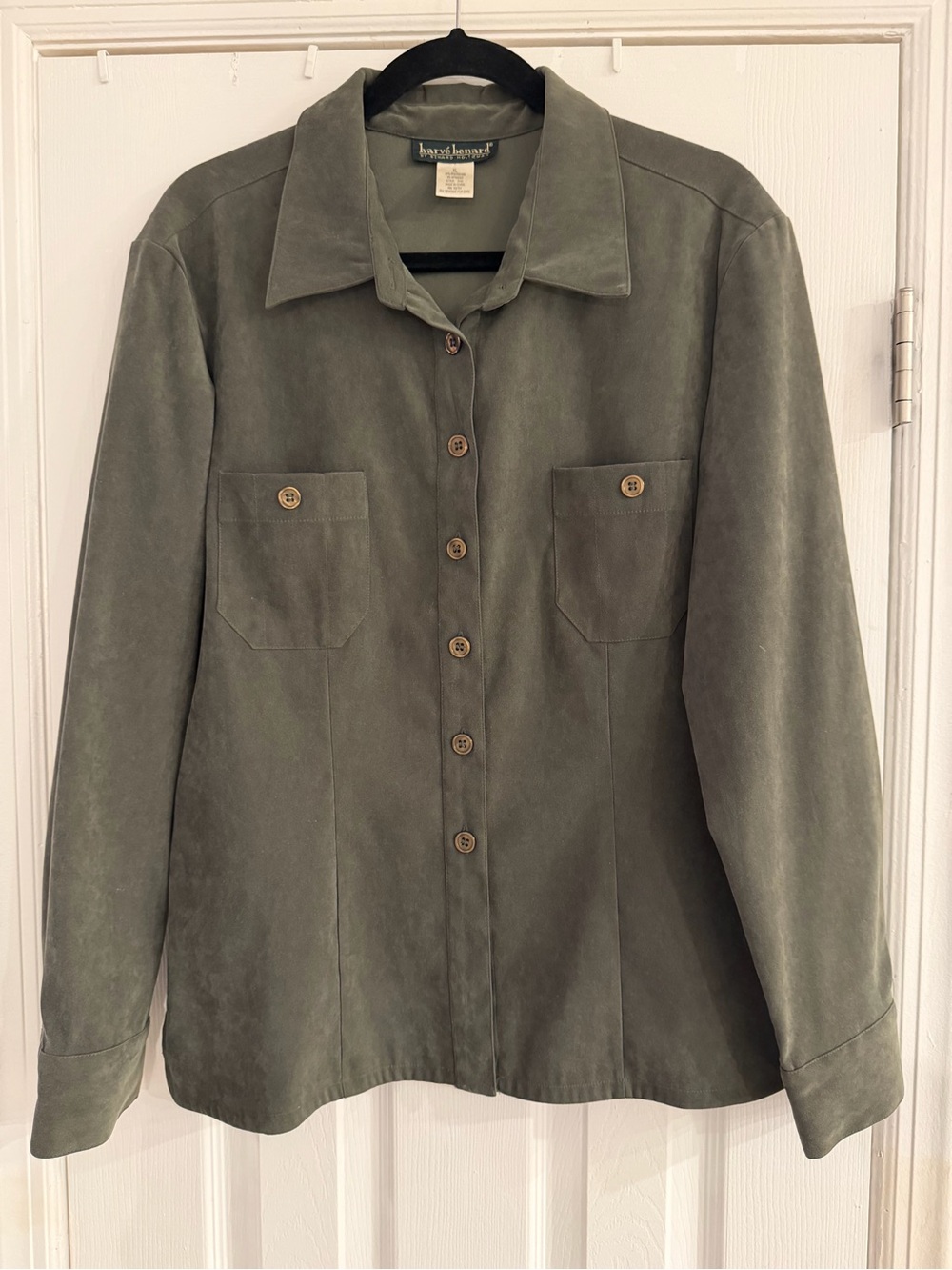 Harve Benard Olive Green Button-Down Shirt Jacket